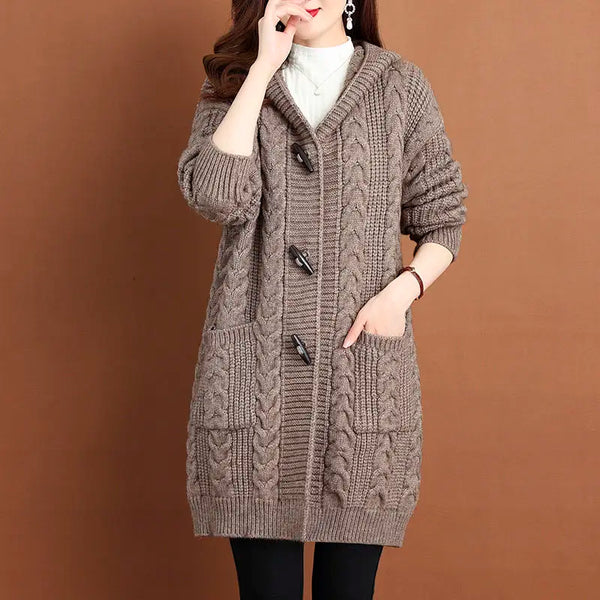 Autumn Winter Thicken Sweaters5XL Large Size Hooded Knitted Outerwear Women's Cardigan Sweater Knitting Jacket
