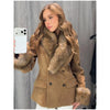 Women Suede Faux Fur Trim Jacket Fur Lapel Collar Cuffs Double Breasted Fitted Waist Long Sleeve Coats Vintage Warm Winter Coat