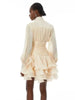 Cream Victorian-inspired Short Dress Women Chic Puff Sleeve Ruched Tiered Waist Cinching Party Dresses Lady Vestidos