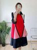 Plaid Printing Pleated Dress For Women Lapel Single Breasted Contrast Color Stitching Dresses 2R1060