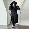 Elegant Fur Collar Hood Belt Long Cotton Jacket Women Zipper Drawstring Waist Parka Down Coat Winter Lady Warm Chic Outwear