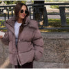 Oversized Printed Thicken Women's Coat With Hooded Loose Full Sleeve Zippers Pocket Cotton-padded Coats Winter Lady Outwear