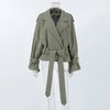 Women's Lace Up Cropped Trench Coat Lapel Long Sleeve Solid Loose Jacket Autumn Winter Female Street Outerwear