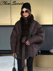 Vintage Faux Fur Patchwork Women Thicken Coat Long Sleeve Belt V-neck Female Outwear Winter Lady Streetwear
