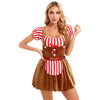 Adult Christmas Cosplay Costume Gingerbread Stripe Patchwork Velvet Dress Women Party Gingersnap Role-playing Cosplay Dress-up