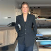 Pinstripe Women's Blazer Coats Back Cut Out Tie Long Sleeve Jackets for Woman Lapel Collar Navy Striped Suit Jacket Office Chic
