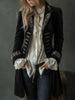Women's Vintage Gold Velvet Jacket Blazer Spring Autumn Casual Solid Color Patchwork Lace Jacket Elegant Long Sleeve Slim Coat