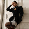 Velvet Women's Jacket Coat Cutout Mandarin Collar Puff Sleeve Blouse Coat Female Button Front Slim Elegant Outerwear Ladies