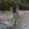 Casual Solid Knit Top Pants Set Women Stand Collar Full Sleeve Sweater Wide Leg Trousers Sets Autumn Lady Suit