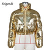 Stigende Shiny Cotton Padded Golden Coat Women Winter Warm Zipper Crop Top Jacket Patchwork Puffer Parka Outwear Veste Femme