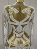 Elegant Evening Gown AB Rhinestones Pearls Long Sleeves Mesh Dress Women Cocktail Party Wedding Costume