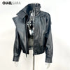 Autumn Winter Black Women Faux Leather Jacket Coat Casual Loose Pockets Biker Outerwear Female