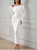Women's Long Sleeve Asymmetric Neck Long Dress One Shoulder Ruched Bodycon Club Party Maxi Dresses Brown Autumn