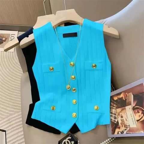 Spring Autumn Elegant V-neck Be All-match Ladies Sweater Vest Jacket Temperament Women's Knitting Cardigan Waistcoat Top