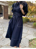 Spring Autumn Single Breasted Women's Shirt Dresses Sashes Stand Collar Korean Casual Straight Dress Female