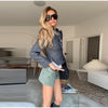 Women's Dark Grey Peplum Cropped Blazer Stand Collar Single Breasted Waist Vintage Coat Spring Chic Lady Streetwear