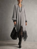 Vintage Loose Women Sweater Dress Gray Sequin Knit V‑Neck Lantern Sleeve Lace Splicing Irregular Hem Casual Party Midi Dresses