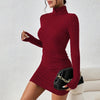 Autumn Women Mini Dresses For Solid Long Sleeves Turtleneck Sexy Bodycon Sheath Dress Club Elegant Party Dress Pullover Clothing