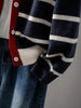 Women's Striped Button Front Cardigan, Cute Heart Pattern Knit Coat, Casual Outwear