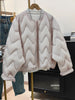 Autumn Winter Lightweight Wave Quilted Puffer Jacket Women Loose Round Neck Short White Duck Down Coat Outwear