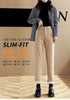 Spring Winter Plus Velvet Women Jeans Button High Waist Solid Pants Pockets Thicken Casual Straight Trousers