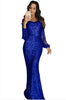 Women's European and American Long Dress Evening Dress Long Sleeve Tassel Dinner Dress
