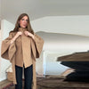 Women's Brown Belt Cropped Poncho Jacket For Women Demi-season Button Cape Cloak Coat Jackets Winter Autumn Spring Black White