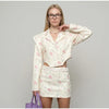 Floral Print Blazer Women's Skirt Set Elegant Cropped Jacket Mini Skirt Two Piece Set Spring Business Casual Outfit