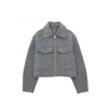 Women With Pockets Grey Front Zipper Jackets Vintage Lapel Neck Long Sleeves Female Chic Lady Outfits