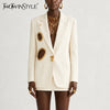 Modern Hollow Out Women Jackets Lapel Collar Long Sleeve Temperament Loose Jacket for Street Outing Wear