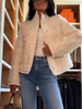 Women Tweed Jacket Stand Collar Fringe Tassel Textured Fabric Zip‑up Long Sleeve Pockets Cropped Coat Elegant Lady Outerwear