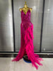 Sparkly Rhinestones Tassel Sheer Dress for Women Sexy V Neck Birthday Celebrate Event Outfit Singer Show Wear Photo Shoot Dress