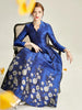 Elegant Brocade Jacquard Women Long Maxi Dress Blue Floral Ladis Party Fall Autumn Winter Clothing
