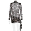 Turtleneck Sexy Sheer Print Leopard Bandage Women Dress Long Sleeve Mini Dress Lady Spring Slim Elegant Party Club Dress
