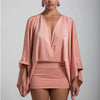 Autumn Chic Deep V-Neck Boho Dress Retro Solid Spliced Flare Sleeve Prom Dress Spring Woman Club Elegant Slim Fit Mini Dress