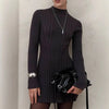 Knitting Dress Women's Spring Knitted Dress Long Sleeve Semi-High Neck A Line Skirt For An Elegant And Playful Look