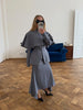 Light Blue Cape 3 Piece Outfit Women Solid Slim Blouse Asymmetrical Hem Midi Skirt Lady Formal Office Matching Set