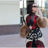 Vintage Ethnic Geometric Print Coat Women Belted Waist Faux Fur Cuff Patchwork Open Front Maxi Robe Autumn Winter Chic Cardigan