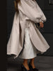 Women Chic Long Trench Coat Loose Lantern Sleeve Stand Collar Side Slit Single Breasted Windproof Outerwear Casual Ladies Jacket