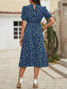 Women's Floral Print Puff Sleeve Dress, Round Neck Waist Tie Design, Boho Style Woven Fabric, All Season Wearable