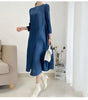 Pleated Solid Color Dress For Women Round Neck Loose Mid-calf Dresses Office Lady Female Spring 2N749