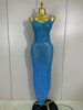 Women Sparkly Diamonds Mesh Sheer Stretch Long Dress Eveing Celebrate Birthday Party Nightclub Sexy Stage Costume