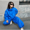 Women Solid Zip Up Two Piece Set High Neck Loose Jacket Wide Leg Track Pants Spring Autumn Casaual Hip Hop Outfit