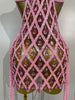 Women Sparkly Diamonds Pink Mesh Transparent Top Dress Two Piece Set Sexy Evening Party Celebrate Birthday PhotoShoot Stage Wear