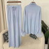 2 Pieces Sets For Women High Neck Loose Sweater With Fox Fur Cuffs Wide Leg Trousers Spring Winter 2DB1757