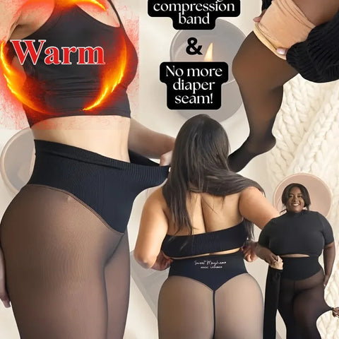 1Pc Warm Thermal Tights Pantyhose Women Autumn Winter Plus Size Fleece-Lined High-Waisted Black Sheer One Line Crotch Leggings