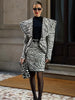 Zebra Print Women's Two Piece Suit Big Lapel Neck Jacket Hip Package Belted Waist Half Skirt Autumn Commute Outfits