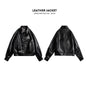 Women's Retro Black Leather Jacket Short Motorcycle Style Jackets with Metal Buttons Versatile Autumn and Spring Outerwear