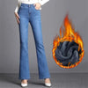 Winter Vintage Velvet Flare Jeans Warm Plush Lined Skinny Vaqueros Casual High Waist Womens Denim Pants Thicken Bell-bottoms