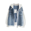 Spring Autumn Fake Two Piece Denim Jacket Women Loose Splicing Cardigan Hooded Baseball Coat Female Casual Ladies Tops